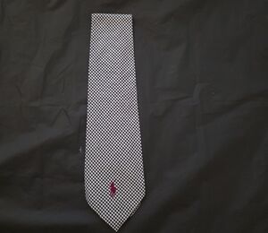 Ralph Lauren Black & White Micro-Check Silk Tie with Red Polo Emblem
